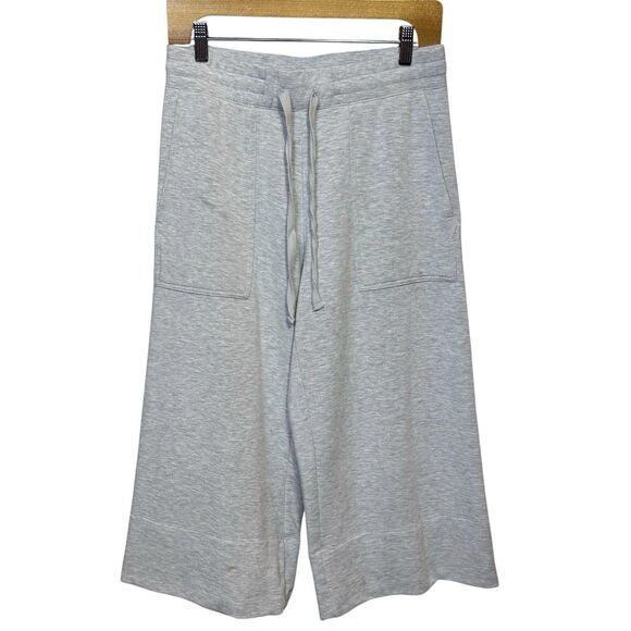 Quince SuperSoft Fleece Wide Leg Pant Size M Gray Crop Lounge Comfy Athleisure - Picture 2 of 9